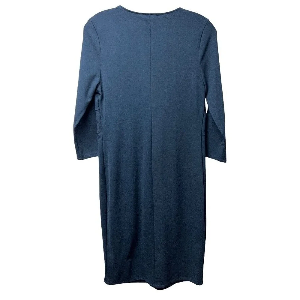 La‎ Clef Dress M Blue Pleated Knee Length 3/4 Sleeve Classic Versatile Modest